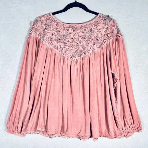 Pol Top Womens S Peach Cotton Blouse Costal Cowgirl Boho Fringe - Picture 8 of 13